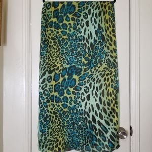 CYNTHIA ROWLEY 23 x 70 teal green brown animal print large semi sheer scarf